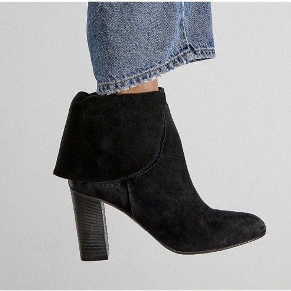 Free People Mila Women's Ankle Boots Heels Black Suede Fold Over EU 39 US 9 - Picture 1 of 11